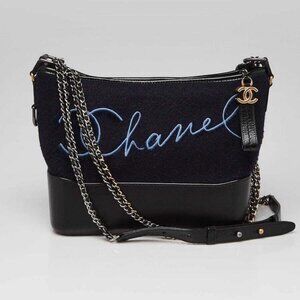 Chanel Blue Wool/Leather Paris-Hamburg Medium Gabrielle Hobo Bag